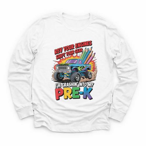 Back To School Pre-K Preschool Monster Truck First Day Boys Youth Long Sleeve Tee - Savourry