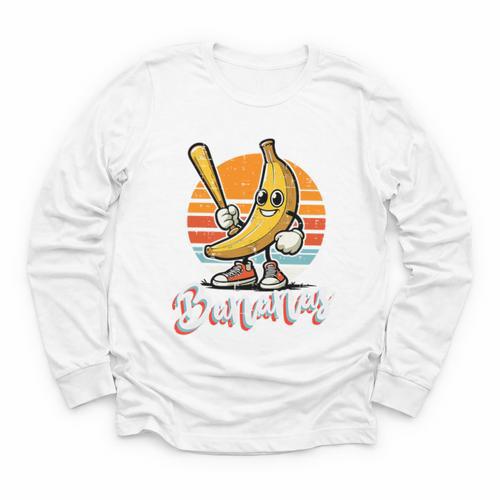 Bananas Baseball Sunset Retro Fruit Sports Boys Kids Men Premium Tri-Blend Youth Long Sleeve Tee - Sportilla