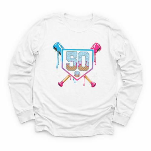 Baseball 50 Year Old Ice Cream Drip 50th Birthday Number 50 Youth Long Sleeve Tee - Sportilla