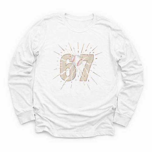 Baseball 67 Six Seven Meme Number Youth Long Sleeve Tee - Sportilla
