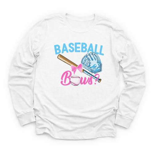 Baseball Or Bows Brother Loves You Gender Reveal Boy Or Girl Youth Long Sleeve Tee - Sportilla