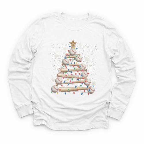 Baseball Christmas Tree Light Xmas Tees Boys Kids Men Youth Long Sleeve Tee - Sportilla
