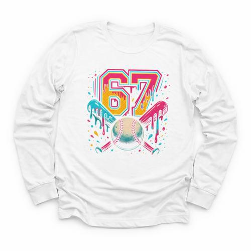 Baseball Drip 6 7 Number 67 Six Seven Meme Boys Kids Youth Long Sleeve Tee - Sportilla