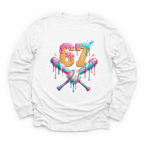 Baseball Drip 67 Six Seven Number 67 Player 67th Birthday Youth Long Sleeve Tee - Sportilla