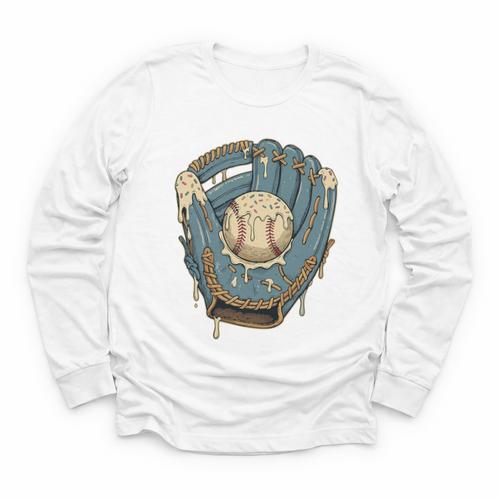 Baseball Drip Ice Cream Glove With Sprinkles And Ball Youth Premium Tri-Blend Youth Long Sleeve Tee - Sportilla
