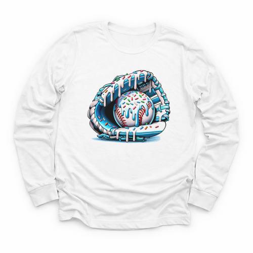 Baseball Drip Ice Cream Sprinkles Baseball Glove Premium Tri-Blend Youth Long Sleeve Tee - Sportilla