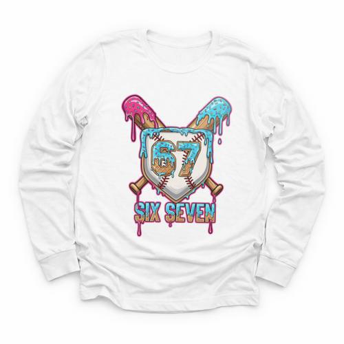 Baseball Drip Number 67 Player 6-7 Six Seven Meme Gen Alpha Youth Long Sleeve Tee - Sportilla