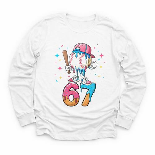 Baseball Drip Number 67 Six Seven Meme Ice Cream Dripping Youth Long Sleeve Tee - Sportilla