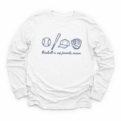 Baseball Is My Favorite Season Sports Minimalist Line Art Youth Long Sleeve Tee - Sportilla
