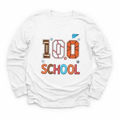 Baseball Football Basketball I Survived 100 Days Of School Youth Long Sleeve Tee - Sportilla