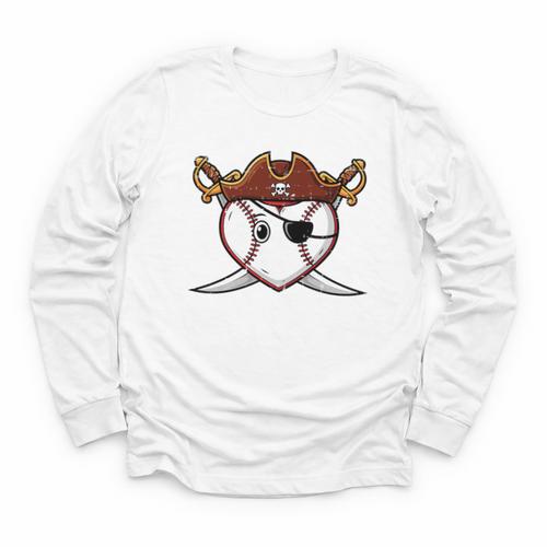Baseball Heart Pirate Hat Crossed Swords Men Boys Kids Youth Premium Tri-Blend Youth Long Sleeve Tee - Sportilla