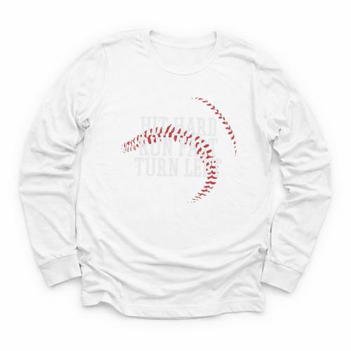 Baseball Hit Hard Run Fast Turn Left Men Boys Kid Teen Youth Premium Tri-Blend Youth Long Sleeve Tee - Sportilla