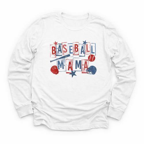 Baseball Mama Mom Mother Vintage Game Day Youth Long Sleeve Tee - Sportilla