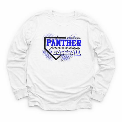 Blue Panther Baseball Home Plate Game Day Mascot Panther Youth Long Sleeve Tee - Sportilla