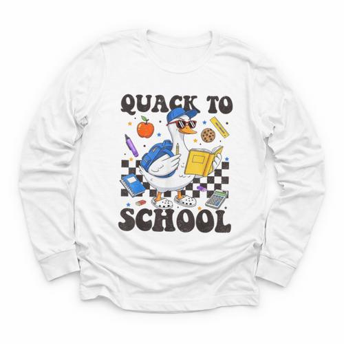 Boys Kid Back To School Goose Quackers Quack To School Youth Long Sleeve Tee - Savourry