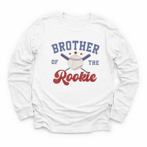 Brother Of Rookie 1st Birthday Baseball Boy Family Matching Youth Long Sleeve Tee - Sportilla