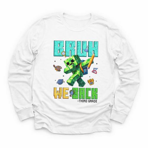 Bruh We Back 3rd Grade Back To School Gamer Dabbing Boy Kids Youth Long Sleeve Tee - Savourry