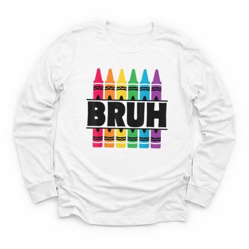 BRUH Back To School Colorful Crayons First Day Of School Youth Long Sleeve Tee - Savourry