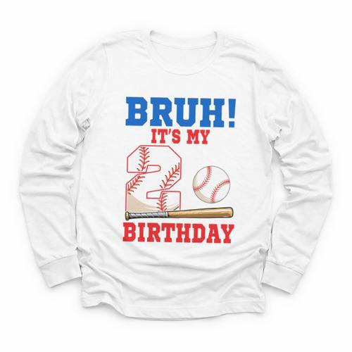 Bruh It's My 2nd Birthday Boy Baseball Themed Party Youth Long Sleeve Tee - Sportilla