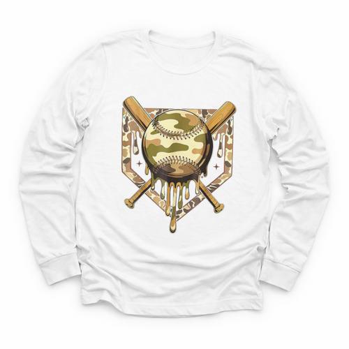 Camo Baseball Dripping Military Camouflage Sports Men Boy Youth Long Sleeve Tee - Sportilla