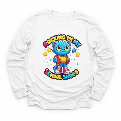 Cat Rocking In My School Shoes Fun Back To School Kids Boys Premium Tri-Blend Youth Long Sleeve Tee - Savourry