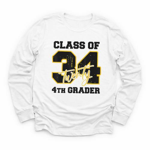 Class Of 2034 4th Grader Elementary School Back To School Youth Long Sleeve Tee - Savourry