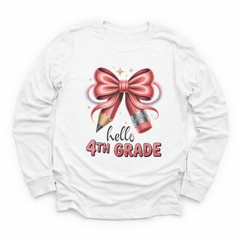 Coquette 4th Grade First Day Of Back To School Girls Outfits Youth Long Sleeve Tee - Savourry