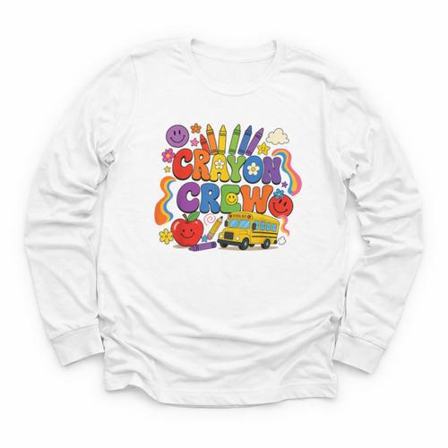 Crayon Crew Cute Back To School Vibes Student Youth Long Sleeve Tee - Savourry