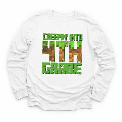 Creepin’ Into 4th Grade Kids Boy Gamer Pixel Back To School Performance Youth Long Sleeve Tee - Savourry