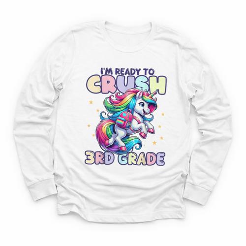 Crush 3rd Grade Girls Back To School Unicorn First Day Cute Youth Long Sleeve Tee - Savourry