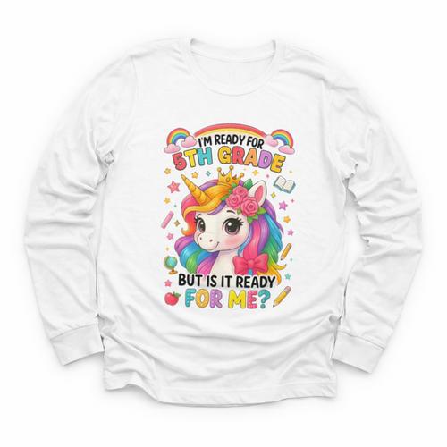 Crush Fifth Grade Girls Back To School Unicorn First Day Youth Long Sleeve Tee - Savourry