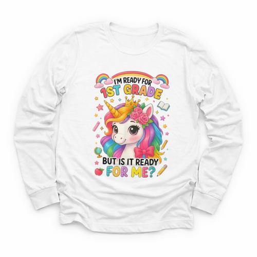 Crush First Grade Girls Back To School Unicorn First Day Youth Long Sleeve Tee - Savourry
