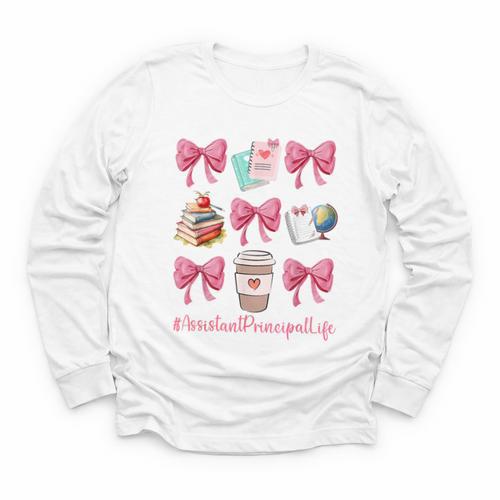 Cute Coquette Bows Assistant Principal Life Back To School Youth Long Sleeve Tee - Savourry