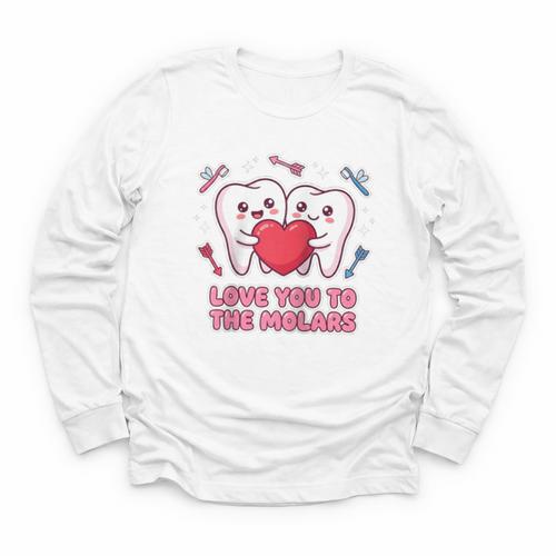Cute Dentist Valentine Love You To The Molars Teeth Pun Raglan Baseball Tee Youth Long Sleeve Tee - Sportilla