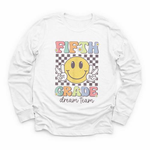 Fifth Grade Dream Team Smile Face Back To School 5th Grade Youth Long Sleeve Tee - Savourry