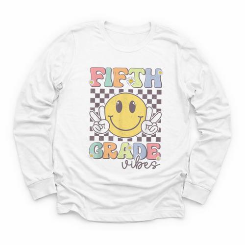 Fifth Grade Vibes Smile Face 5th Grade Team Back To School Youth Long Sleeve Tee - Savourry