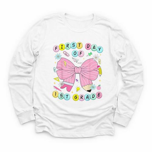 First Day Of 1st Grade Girls Coquette Back To School Kids Youth Long Sleeve Tee - Savourry