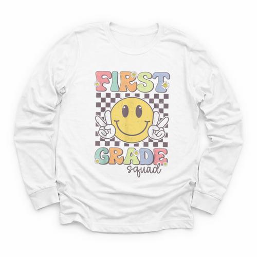 First Grade Squad Smile Face 1st Grade Back To School Youth Long Sleeve Tee - Savourry