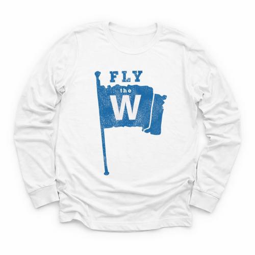Fly The W Chicago Baseball Winning Flag Distressed Premium Tri-Blend Youth Long Sleeve Tee - Sportilla