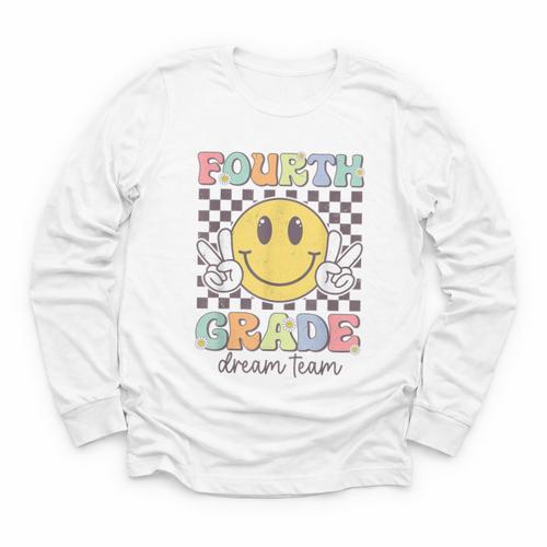 Fourth Grade Dream Team Smile Face Back To School 4th Grade Youth Long Sleeve Tee - Savourry