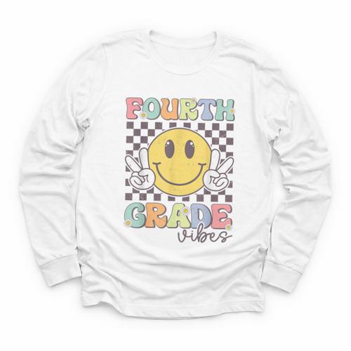Fourth Grade Vibes Smile Face 4th Grade Team Back To School Youth Long Sleeve Tee - Savourry