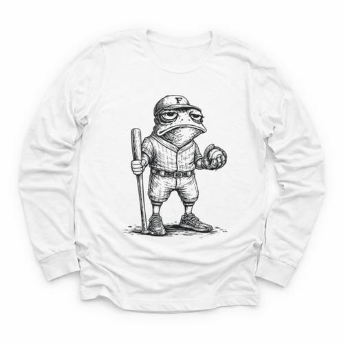 Frog Basketbal Men Women Grumpy Frog Playing Baseball Youth Long Sleeve Tee - Sportilla