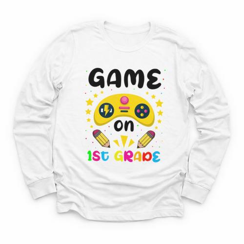 Game On 1st Grade Cute Video Gamer Back To School 2026 Kids Youth Long Sleeve Tee - Savourry