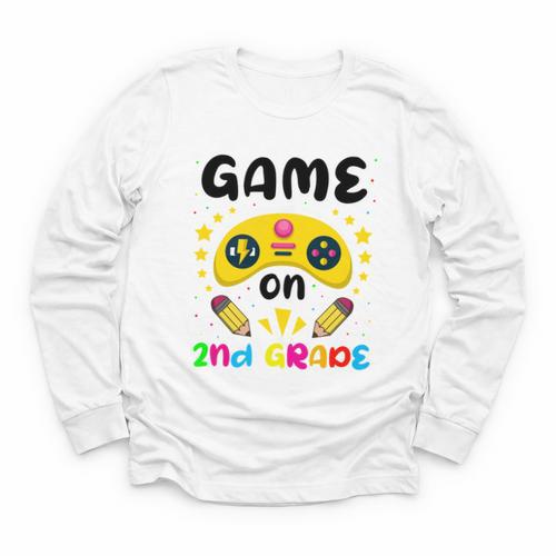 Game On 2nd Grade Cute Video Gamer Back To School 2026 Kids Youth Long Sleeve Tee - Savourry