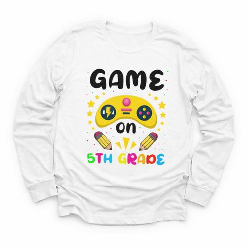 Game On 5th Grade Cute Video Gamer Back To School 20256Kids Youth Long Sleeve Tee - Savourry