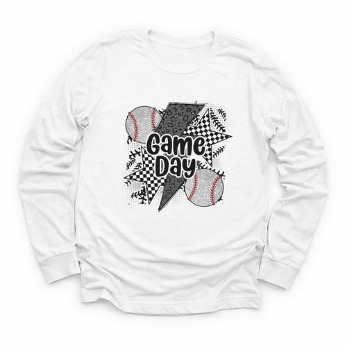 Game Day Baseball Retro Checkered Baseball Youth Long Sleeve Tee - Sportilla