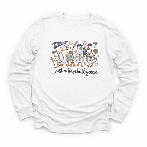 Game Day Just A Baseball Goose Cute Duck Team Sports Youth Long Sleeve Tee - Sportilla