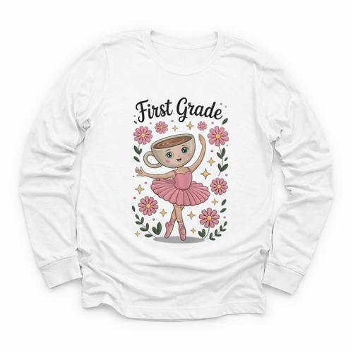 Girls Back To School Cappuccina Italian Brainrot First Grade Youth Long Sleeve Tee - Savourry