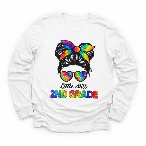 Girls Second Grade Back To School Cute Little Miss 2nd Grade Youth Long Sleeve Tee - Savourry