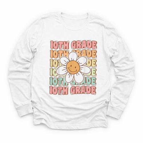 Groovy 10th Grade Back To School First Day Of Tenth Grade Youth Long Sleeve Tee - Savourry